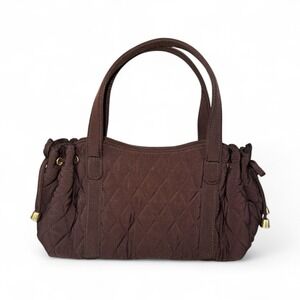 Vera Bradley Quilted Pleated Baguette Snap Handbag Purse Brown Top Handle